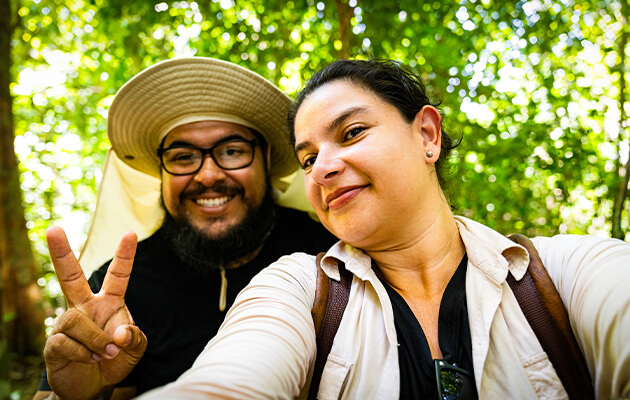 Two people taking selfie